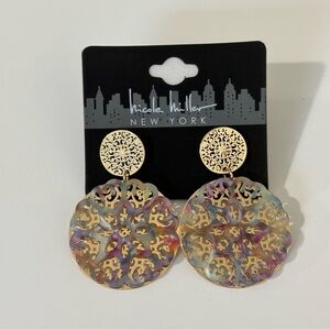 Nicole Miller gold tone acrylic new floral earrings
